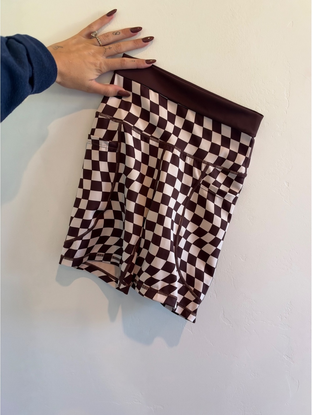 WILO The Label Checkered Biker Shorts Women’s XS Brown Cream High Rise